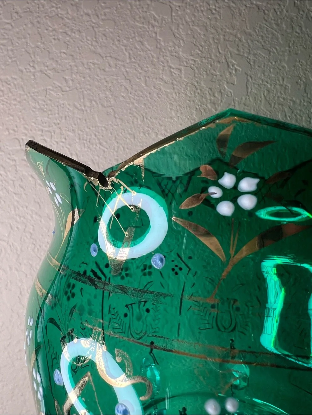 Antique Late 1800s Victorian Bohemian Glass Lustre Form, Emerald Green, Mantle